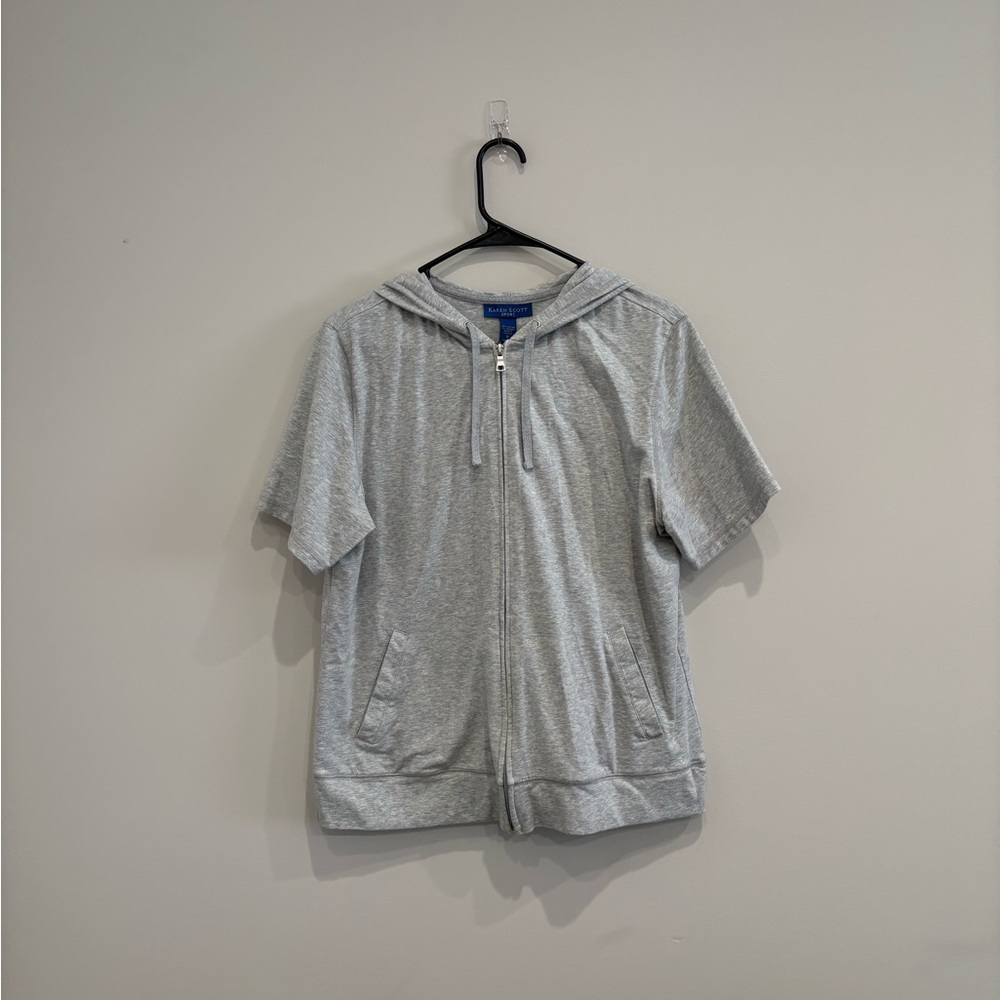 Karen Scott Gray Short-Sleeved Hoodie Sweatshirt